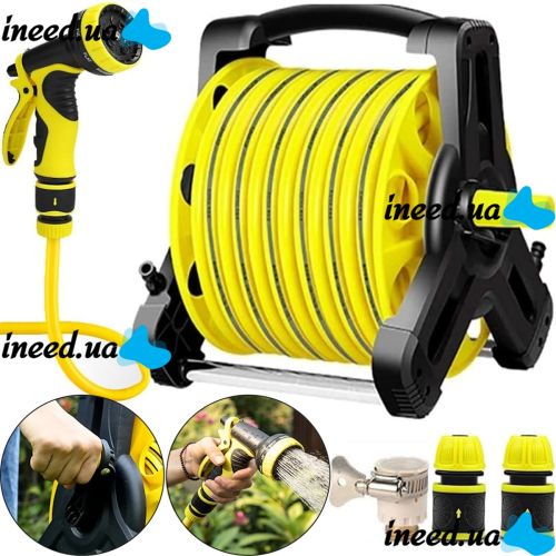 Садовий поливальний шланг з котушкою і розпилювачем ARK Water Hose Reel AND923 10 м для поливу, Котушка барабан для водяного шланга 3/8 " з ручкою