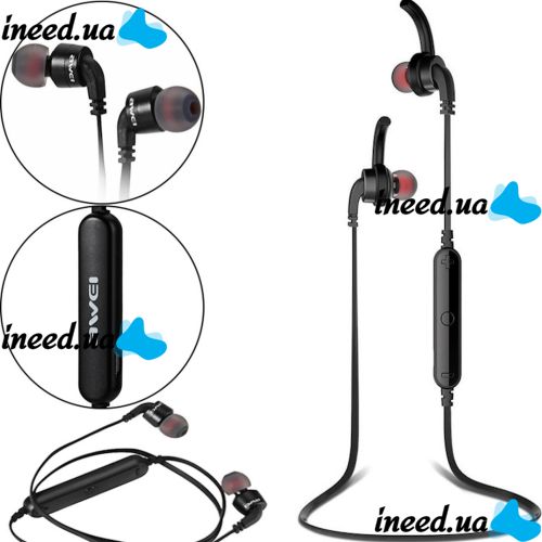 Бездротові Bluetooth 4.0 навушники для телефону з мікрофоном Awei A960bl, Вакуумні блютуз Вкладиші гарнітура для Андроїд і IOS для бігу чорні