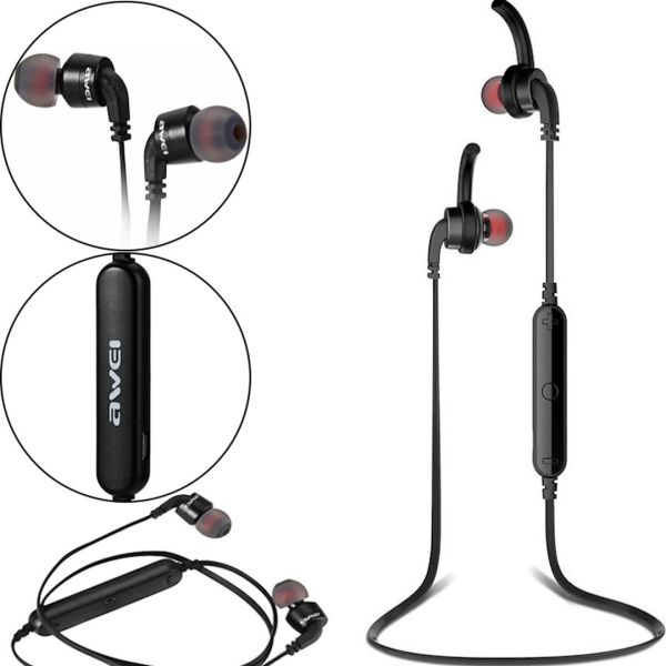 Беспроводные Bluetooth 4.0 наушники для телефона с микрофоном Awei A960BL, Вакуумные блютуз вкладыши гарнитура для андроид и IOS для бега Черные