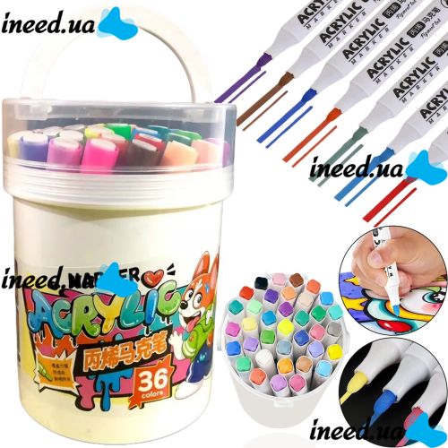 Професійний набір скетч маркерів Creative Acrylic Marker 36 шт для малювання у відрі, акрилові маркери фломастери лінери AND635 - 36 кольорів