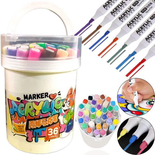 Профессиональный набор скетч маркеров Creative Acrylic Marker 36 шт для рисования в ведре, Акриловые маркеры фломастеры линеры AND635-36 цветов