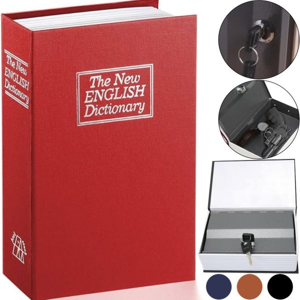 Metal safe in the form of a book The new English dictionary with 2 keys for storing money and valuables, Book safe dictionary with lock and key