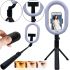 Телескопическая селфи палка тренога Selfie Stick A8 с кольцевой LED лампой для селфи, Монопод 100 см с подсветкой с держателем для телефона и пультом