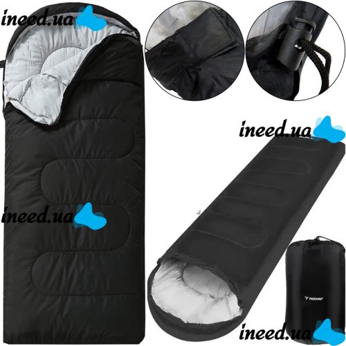 Sleeping bag Tramp TR-2175 up to -20 degrees 210X75 cm water-repellent insulated hiking winter sleeping bag with hood and cover Black