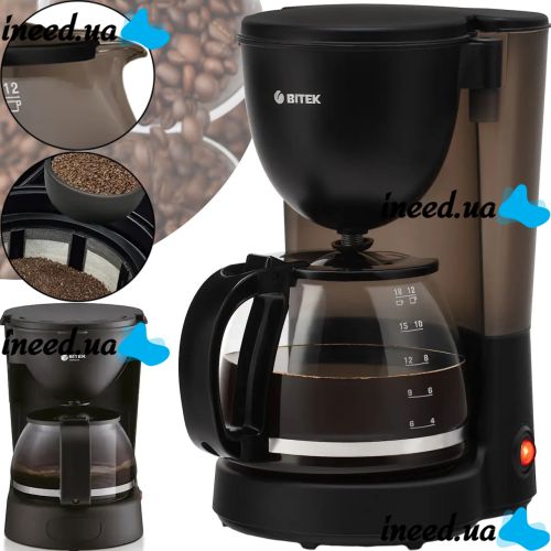 Drip coffee maker Bitek BT-100 2800W with glass coffee pot 1000ml coffee, Electric coffee machine Bitek with permanent filter from the network Black