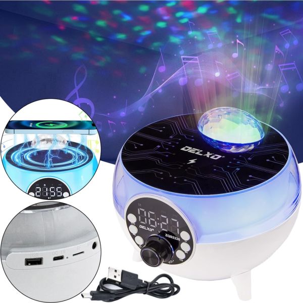 Desktop Smart Speaker RGB Starry Sky BT-2203 Projector with Disco Ball and Wireless Charging Rechargeable Bluetooth Night Light with Backlight ZQS2226