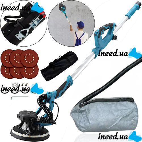 Шлифовальная машина с удлинителем Makita DSL800ZU 215мм с пылесборником для стен и потолков, Шлифмашина жираф с пылесосом и подсветкой от сети