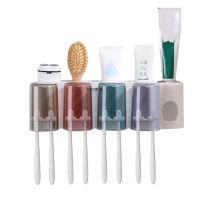 Ecoco XL-154 Wall-mounted Toothbrush Holder with Automatic Toothpaste Dispenser + 4 Cups, Dispenser Organizer for Storing Accessories