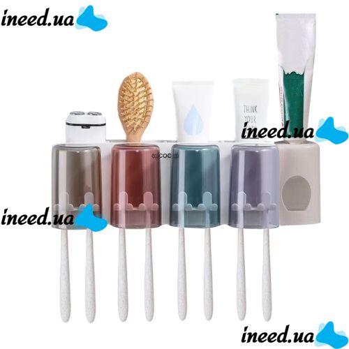 Ecoco XL-154 Wall-mounted Toothbrush Holder with Automatic Toothpaste Dispenser + 4 Cups, Dispenser Organizer for Storing Accessories