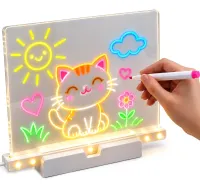 Acrylic LED Drawing Board T-466: LED Table Lamp on a Stand with Backlight and Markers for Notes, 15 x 15 cm, USB