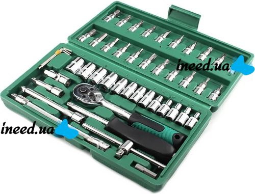 Набір ключів з тріскачкою для авто 46 інструментів Tool Set в кейсі комплект автоінструментів головок біт для машини в пластиковій валізі 24Х12. 5 см