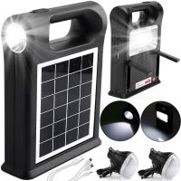 Портативная солнечная станция CcLamp CL-12 30W аккумуляторный светодиодный LED фонарь повербанк с 2 лампочками на солнечной батареи Power Bank