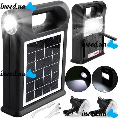 Портативная солнечная станция CcLamp CL-12 30W аккумуляторный светодиодный LED фонарь повербанк с 2 лампочками на солнечной батареи Power Bank