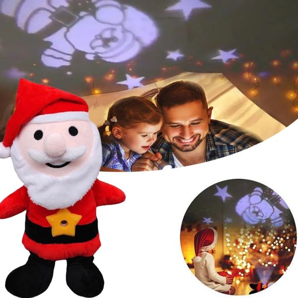Children's Plush Toy Santa Claus Star Belly Night Light with Starry Sky Projector, Soft Santa Claus Star Belly Night Light Toy for Children with Backlight