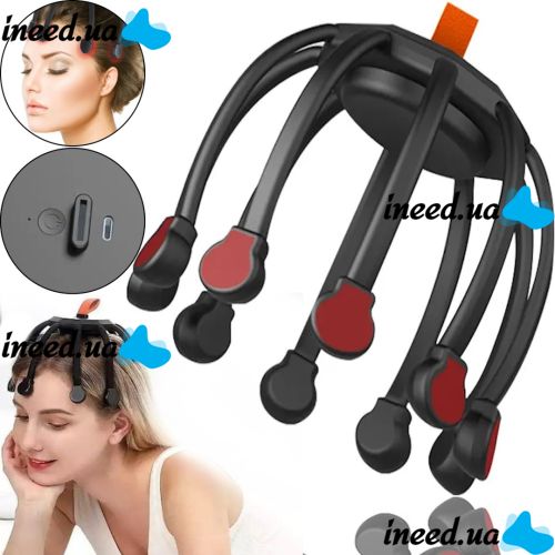 Аккумуляторный вибрационный массажер антистресс для головы Head Massager Octopus K108W48 с 3 режимами, Беспроводной вибромассажер осьминог на голову