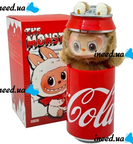 Children's plush toy The Monsters Labubu Coca Cola 15cm, Soft collectible Labubu surprise figurine in a Coca Cola can for kids