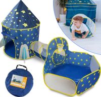 Детская игровая палатка замок Beautiful Cubby house 3 в 1 для детей с палаткой домиком, туннелем и сухим бассейном, Сборный вигвам с сумкой Синий
