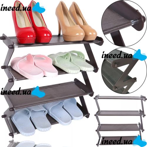 Складна етажерка полиця для зберігання взуття Z-Shared Shoe Rack YH8802-4 на 4 полиці, Побутова стійка органайзер YH-8802 для речей і взуття кавова