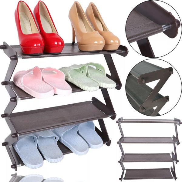 Складная этажерка полка для хранения обуви Z-Shared Shoe Rack YH8802-4 на 4 полки, Бытовая стойка органайзер YH-8802 для вещей и обуви Кофейная