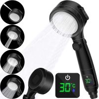 Shower head with Temperature Indicator Multifunctional Shower Head Shower Headset 4 jet modes, Turbo nozzle with LED display and Switch