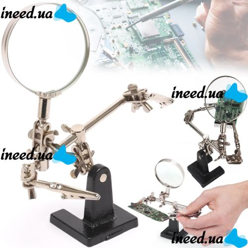 Magnifying Desktop Magnifier Third Hand EL-16126 Adjustable Glass 60 mm with Two clips, Repair station Holder for Soldering and Modeling