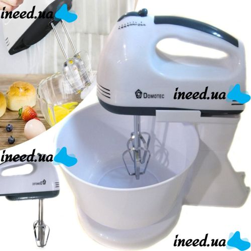 Manual mixer with Domotec MS-1366 bowl with nozzles and 2L bowl for whipping and dough, Electric Kitchen Mixer with stand MS 1366 White