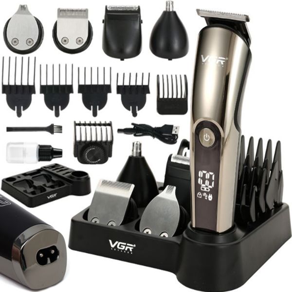 VGR V-107 cordless hair trimmer VGR V-107 professional 11-in-1 cordless beard and moustache trimmer with display and accessory stand