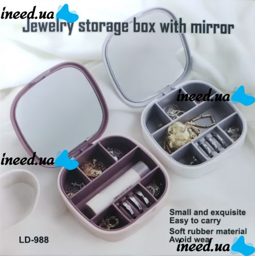 Jewelry Organizer with Mirror Jewerly Storage Box LD-988 Travel Mini Jewelry Box with 7 Compartments for Jewelry and Jewelry 10x10 cm