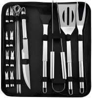 Kaminer BQ018 18 in 1 grill and barbecue utensil set for barbecue, fork tongs knife stainless steel skewers in Lesko case