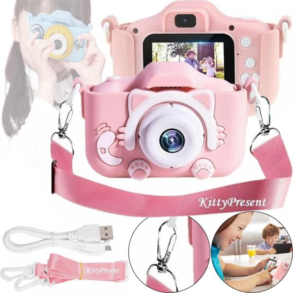 Детский цифровой фотоаппарат Smart kids Kitty XO XJ01 с селфи камерой и видео съемкой 600mAh, Камера Котик 2" с встроенными играми для детей Розовый