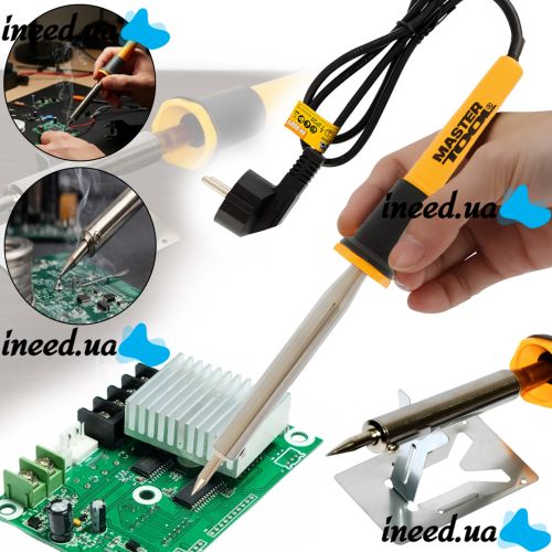 Contact electric soldering iron Mastertool 44-0009 80W electric soldering iron on a stand for joining and soldering parts and wires from the 220V WL-9 network