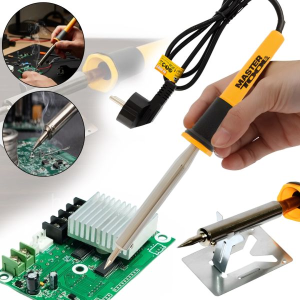 Контактный электрический паяльник Mastertool 44-0009 80W электропаяльник на подставке для соединения и пайки деталей и проводов от сети 220V WL-9