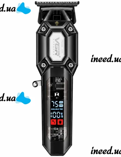 VGR V-900 5W Cordless Hair Clipper—a cordless men's trimmer for trimming beards and mustaches, featuring interchangeable attachments and a USB display