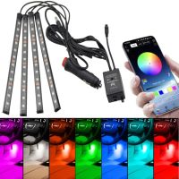 Car RGB LED Backlight RL-415 with Microphone from Cigarette Lighter for Car Interior, Waterproof Bluetooth Tape for iPhone Android