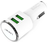 Автомобільний зарядний пристрій Ldnio DL-C29 Car Charger 2USB 3.4 A адаптер живлення, автозарядка в прикурювач зі шнуром Lightning White Білий