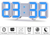 Електронні настільні 3D годинник з синьою LED підсвічуванням Generic LY-1089, світлодіодні цифрові настінні годинники з будильником і датою білі