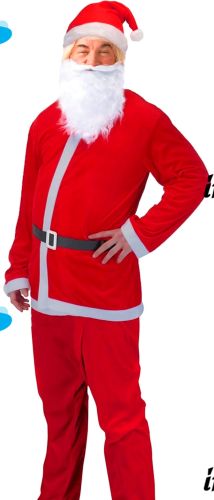 Новогодний костюм Деда Мороза мужской маскарадный комплект для взрослых Санта Клаус универсальный классический набор с бородой Santa Claus Красный