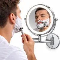 Frap F6108 20 cm Cosmetic Wall Mirror for Makeup and Shaving, Swivel Mirror with LED Lighting and 3× Magnification Wall Makeup Mirror M1002