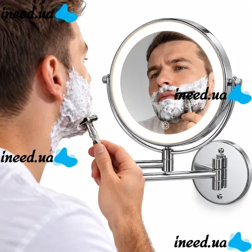 Frap F6108 20 cm Cosmetic Wall Mirror for Makeup and Shaving, Swivel Mirror with LED Lighting and 3× Magnification Wall Makeup Mirror M1002