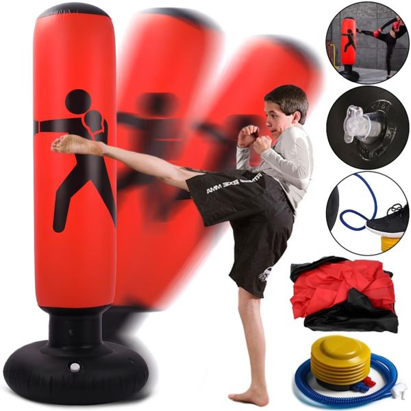 Надувная боксерская груша неваляшка Punching Bag Sportflix MA591 160 см напольный мешок для бокса на подставке с насосом для детей и взрослых