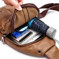 Мужская сумка слинг Jasper L99810-b бананка через плечо на 2 отделения с USB портом, нагрудная сумка Джаспер из искусственной кожи Коричневая