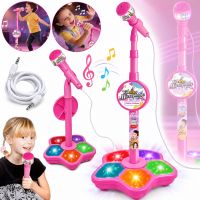 Kid Star Microphone 5352A for Kids on an Adjustable Stand with Backlight, Karaoke with Sound Effects, and MP3, for Children Ages 3 and Up—Pink
