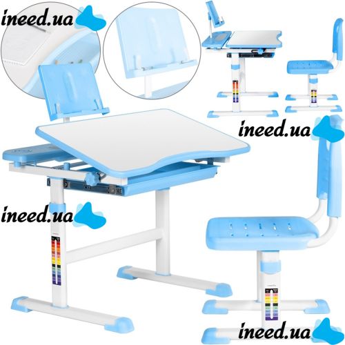 Children's desk with chair Bambi M 4818-4 student desk and chair with adjustable height and stand for books from 3 years old NJ-492 Blue