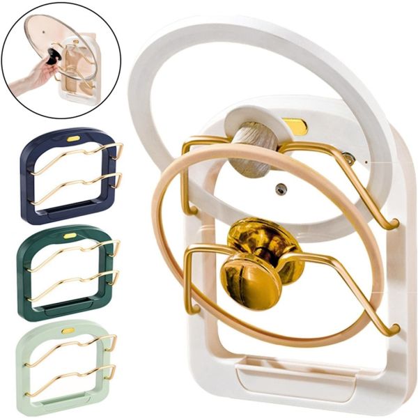 Настенный держатель для крышек Kitchen Pot Cover Rack, Подставка органайзер сушилка для 2 крышек кастрюль на стену, Навесной стеллаж для крышек