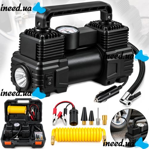 Halfsun SCK619 Two-Cylinder Car Compressor with a Tire Inflation Tool Kit (150 PSI) and XL-1025 Cigarette Lighter Air Pump