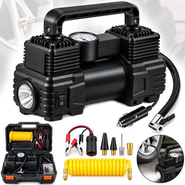 Halfsun SCK619 Two-Cylinder Car Compressor with a Tire Inflation Tool Kit (150 PSI) and XL-1025 Cigarette Lighter Air Pump