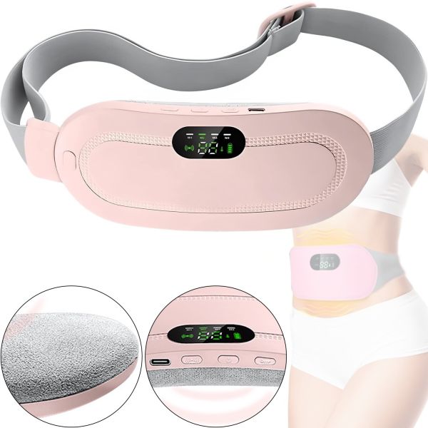 KKS MYQ-302 Wireless Massage Belt for Menstrual Pain Relief, Cordless Massager Warming Pad 3 Modes for Period Cramps Pink