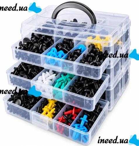 OEM H546 Set of Clips for Auto Trim—725-Piece Set of Removers for Fan Blades, Mounts, Seals, and Clamps in a Plastic Case for Repair and Installation