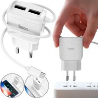 Сетевое зарядное устройство Hoco C59A 2USB адаптер USB с цельным кабелем MicroUSB блок питания на 2 порта для зарядки телефонов 15W 220V 2.4A Белый