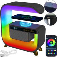 Настільна смарт лампа нічник RGB XM-G3 акумуляторний з бездротовою зарядкою 15W і Bluetooth колонкою, Блютуз колонка G3 з підсвічуванням Чорна